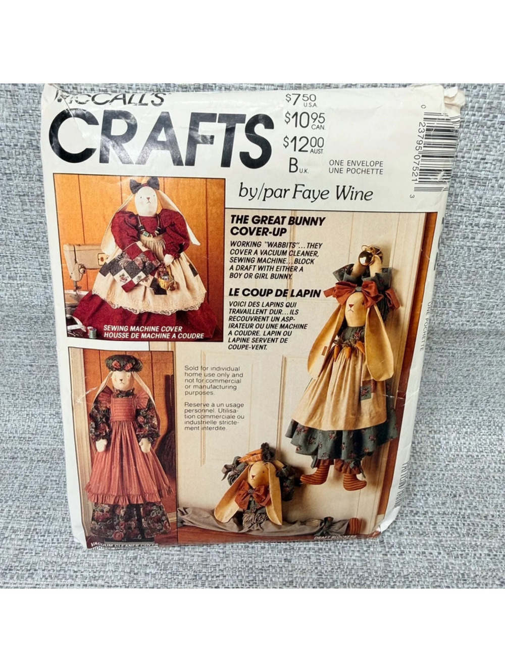 Vintage McCalls Crafts Faye Wine Bunny Sewing Machine Vacuum Cover Pattern 7521